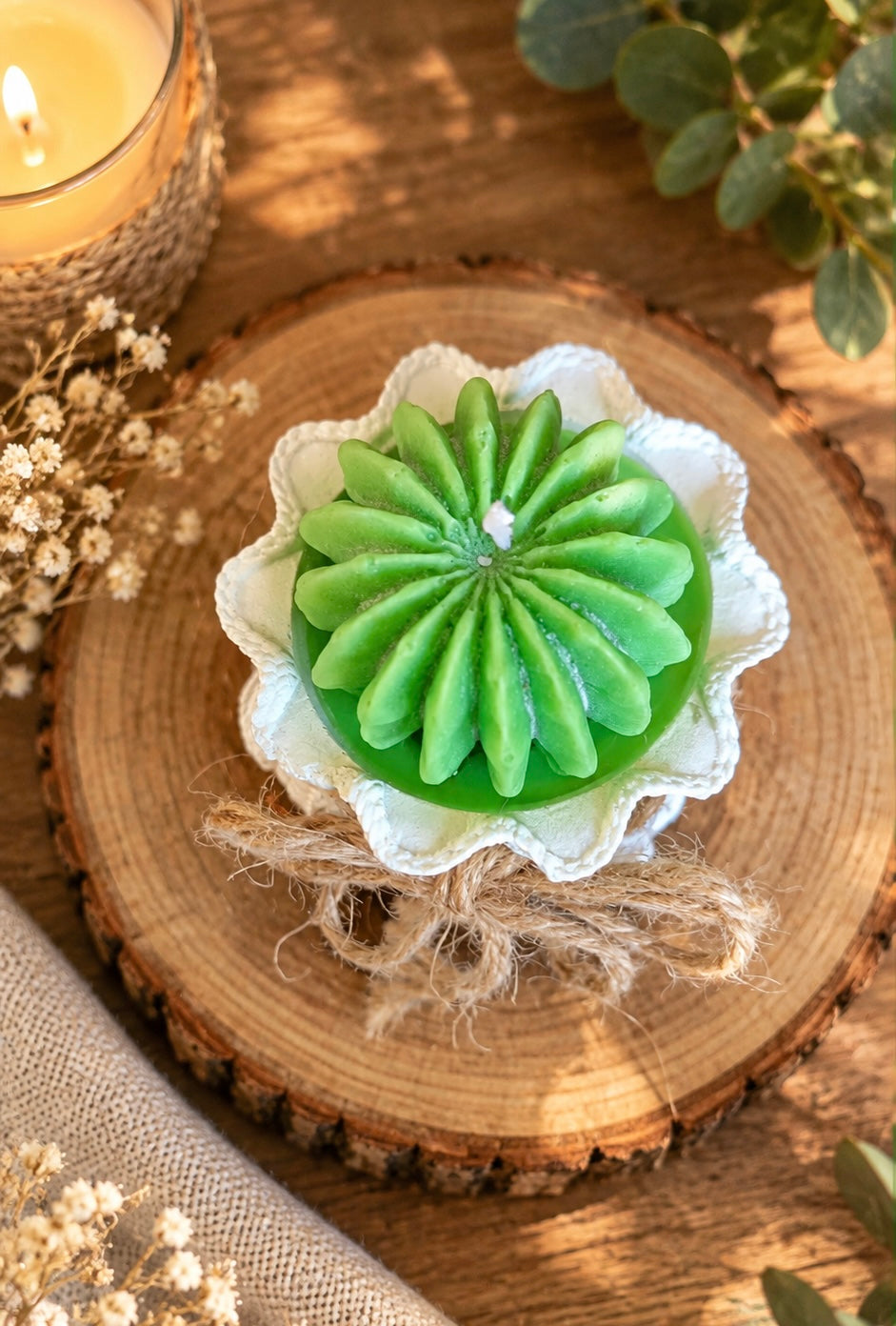 Vela Artesanal Cactus Aroma Melón - vista superior