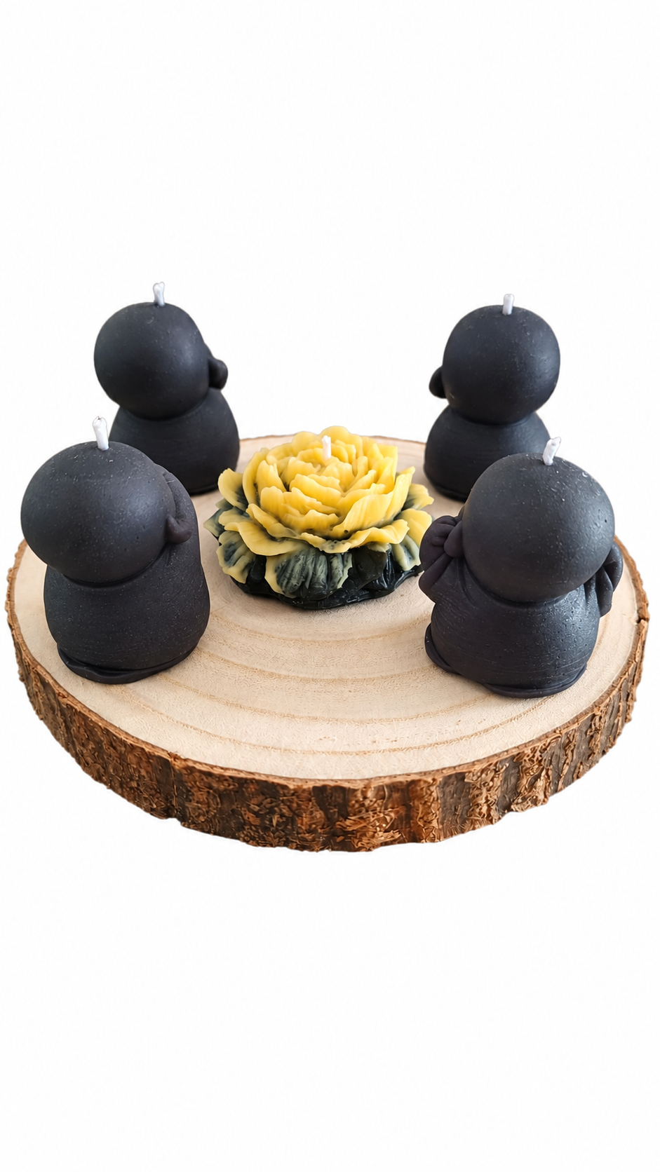 Set 4 Budas + Flor de Peonía Cedro - vista trasera