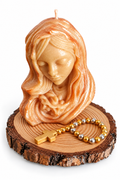 Vela Virgen María vista frontal con rosario