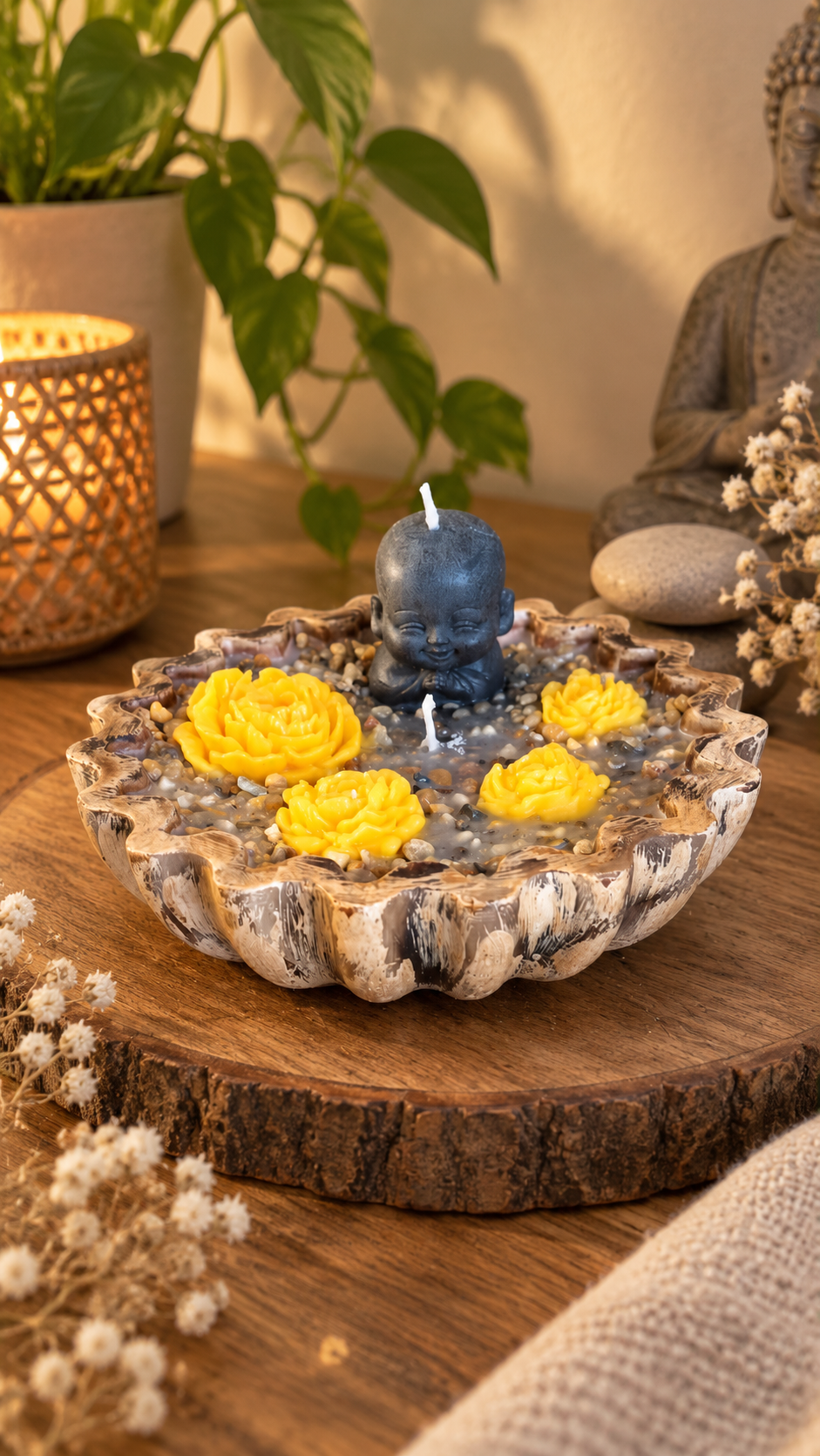 Set Velas Buda con Rosas Aroma Cedro - vista frontal
