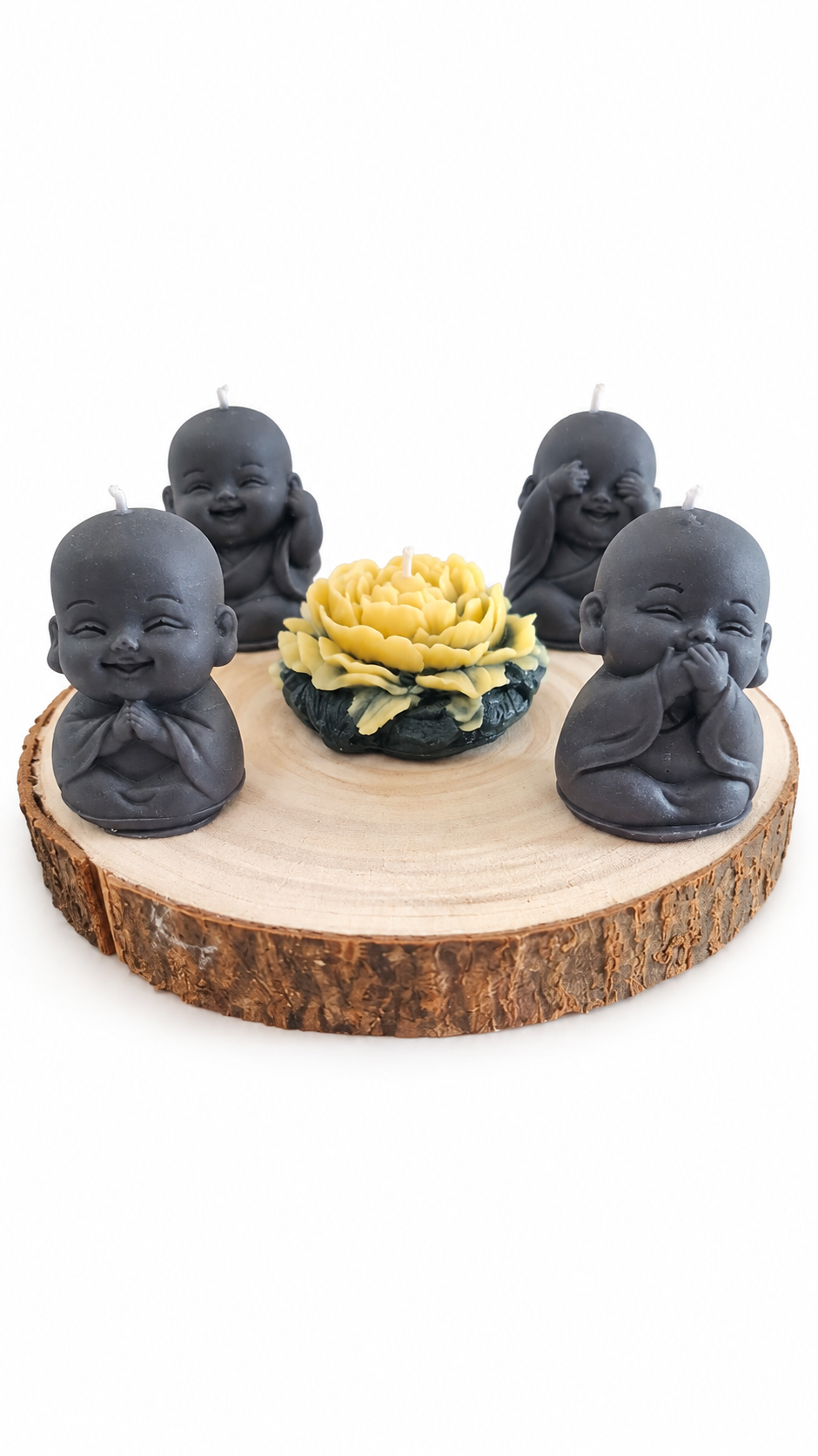 Set 4 Budas + Flor de Peonía Cedro - vista frontal