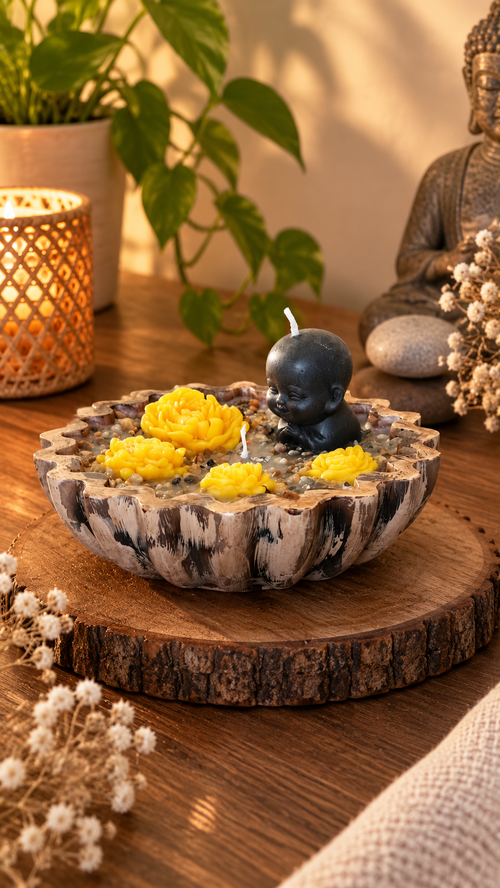 Set Velas Buda con Rosas Aroma Cedro - vista lateral