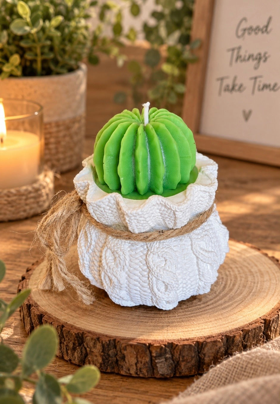 Vela Artesanal Cactus Aroma Melón - vista frontal