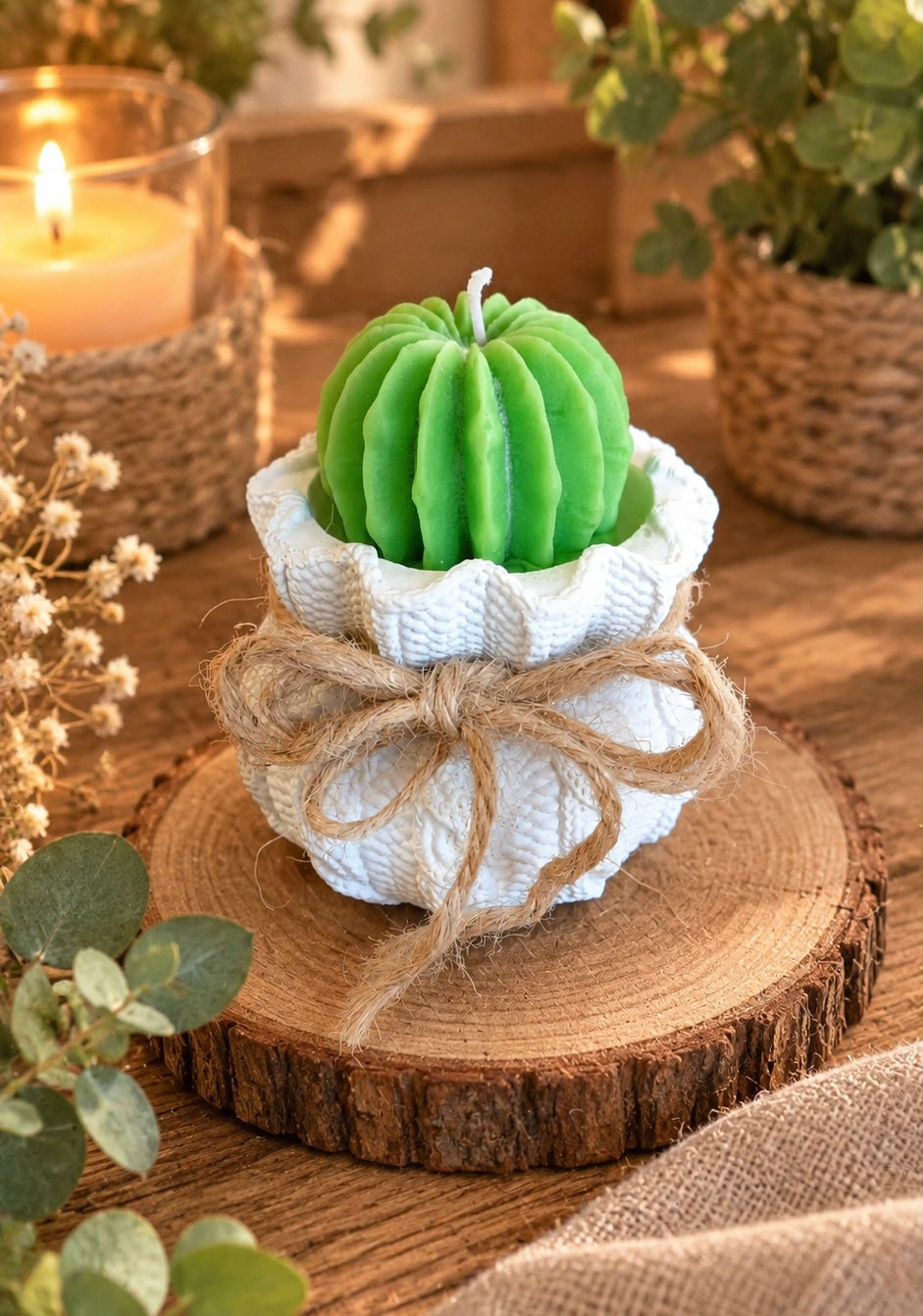 Vela Artesanal Cactus Aroma Melón - con lazo