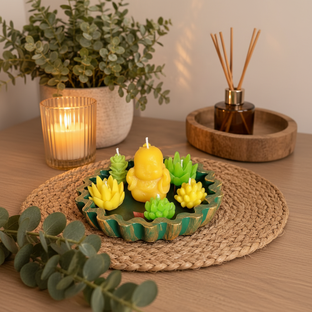 Set de Velas Artesanales Buda con Suculentas